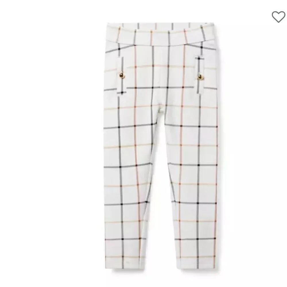 Janie and Jack 100047476 Girl Jet Ivory Plaid Plaid Button Ponte Pant size 12-18